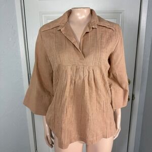 Vintage 70's Teddi Women's shirt Cotton Bell Sleeve Hippie Collared V neck A4-8